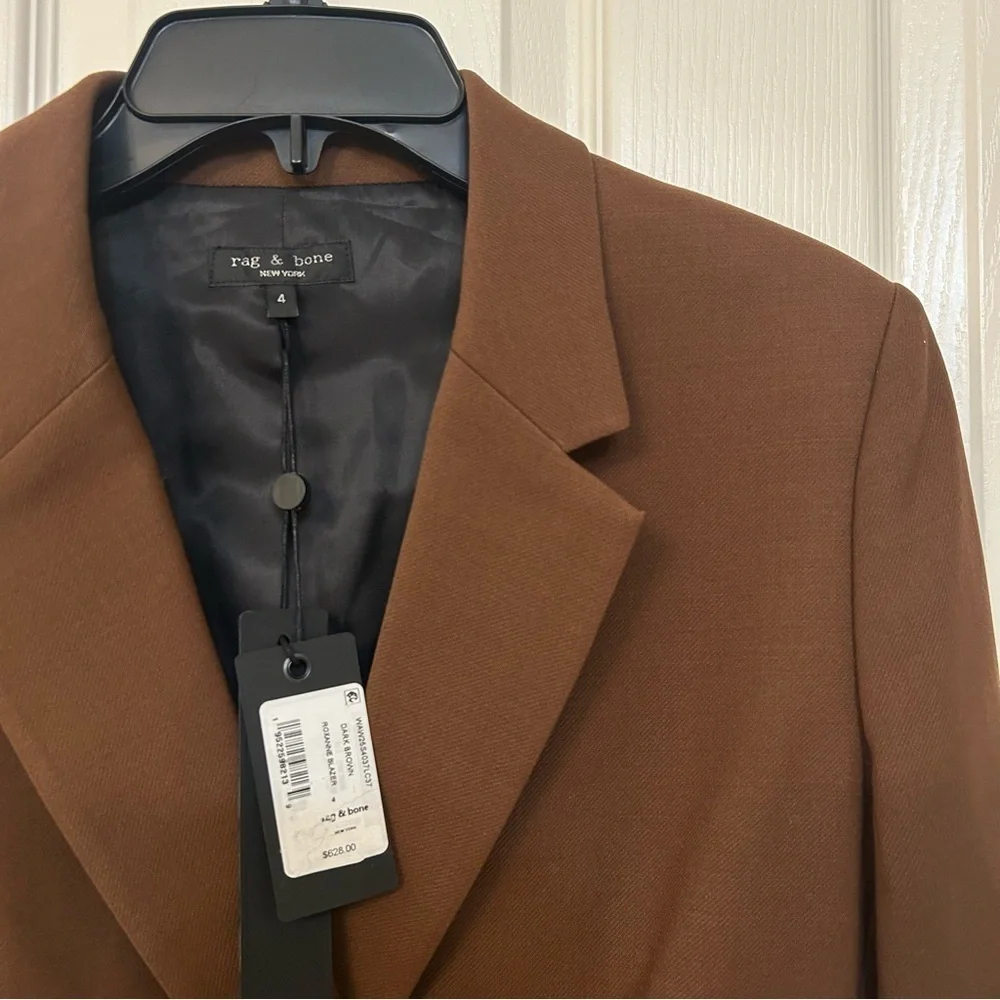 rag & bone Roxanne Wool Blend Blazer in Dark Brown Size 4 - Picture 9 of 11